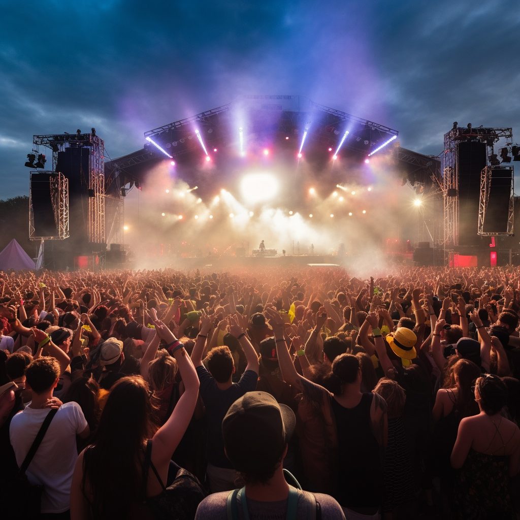 A crowd at an outdoor music festival